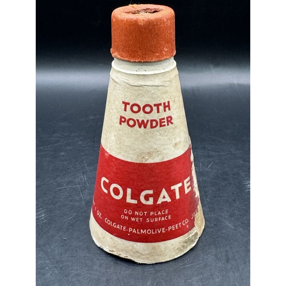 Colgate Vintage 1940s Tooth Powder Conical Shaped WWII Victory Package  1 oz